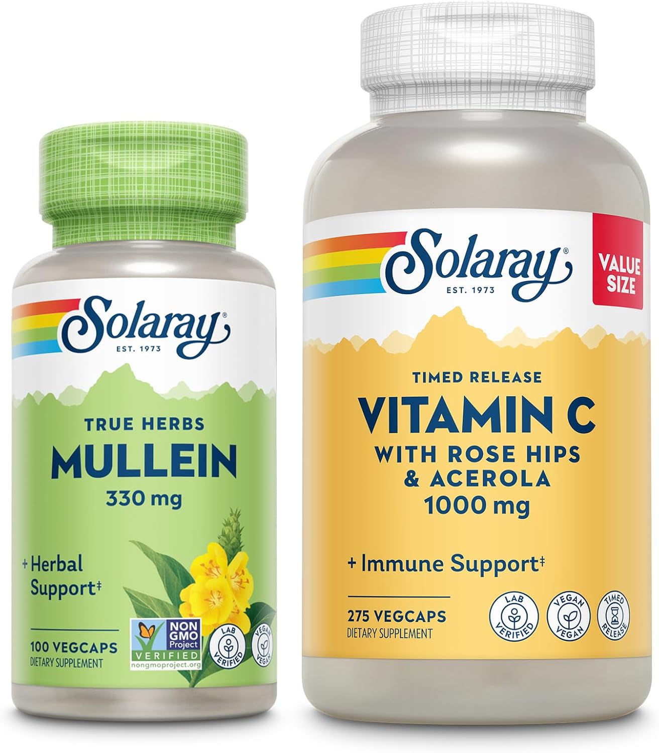 Vitamin C 1000mg with Mullein Leaf Wellness Bundle - Time Release Supplement for Wellness Support - Vegan Capsules with 60-Day Guarantee - 275/100 VegCaps - Espot.com.au