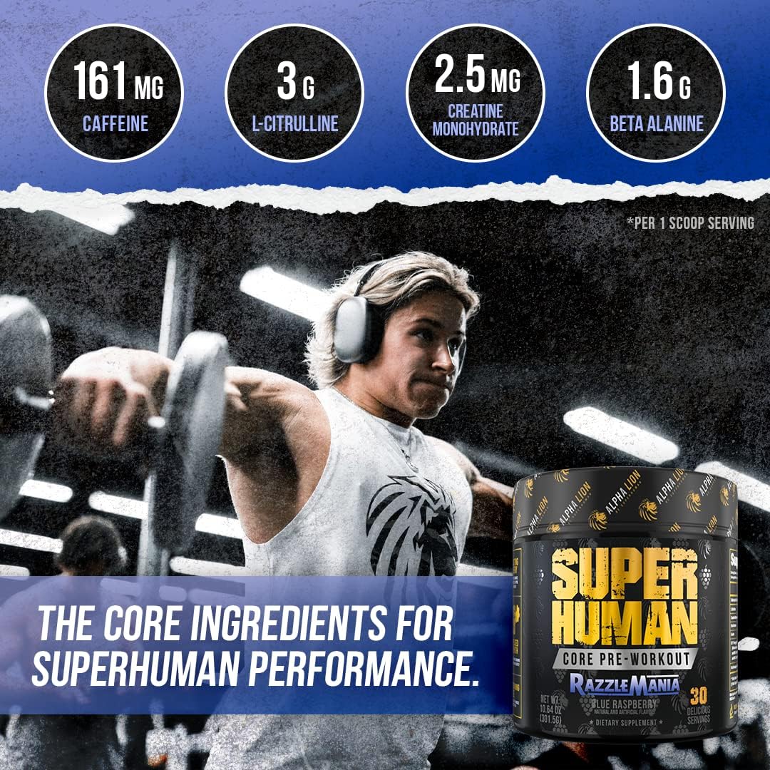 Alpha Lion Pre Workout Powder Bundle - Pump & Sustained Energy with Tri-Source Caffeine, Fruit Punch & Blue Raspberry Flavor - 30 Servings - Espot.com.au