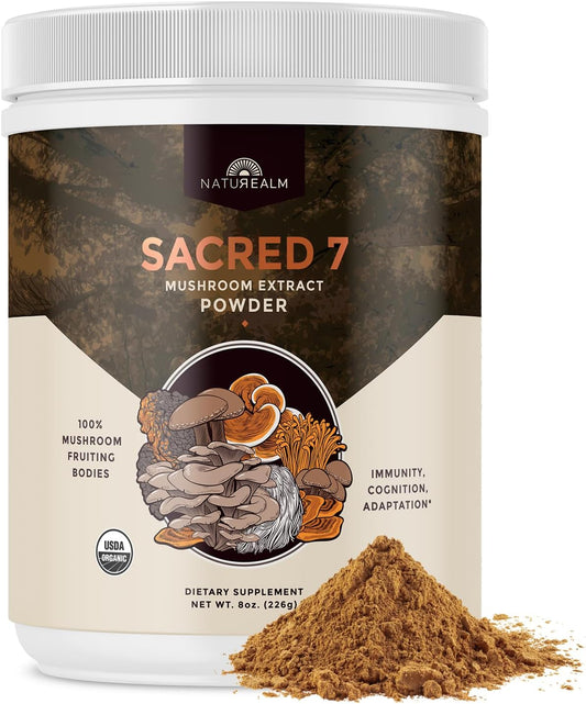 organic-sacred-7-mushroom-powder-supplement-for-immunity-focus---vegan-non-gmo-blend-of-lions-mane-cordyceps-reishi-chaga-maitake-shiitake---7-month-supply-of-fruiting-bodies-1