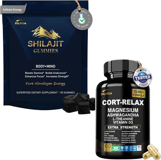 Shilajit Ashwagandha Gummies and Magnesium Calm Supplement Bundle - Natural Stress Relief and Relaxation Combination - Espot.com.au