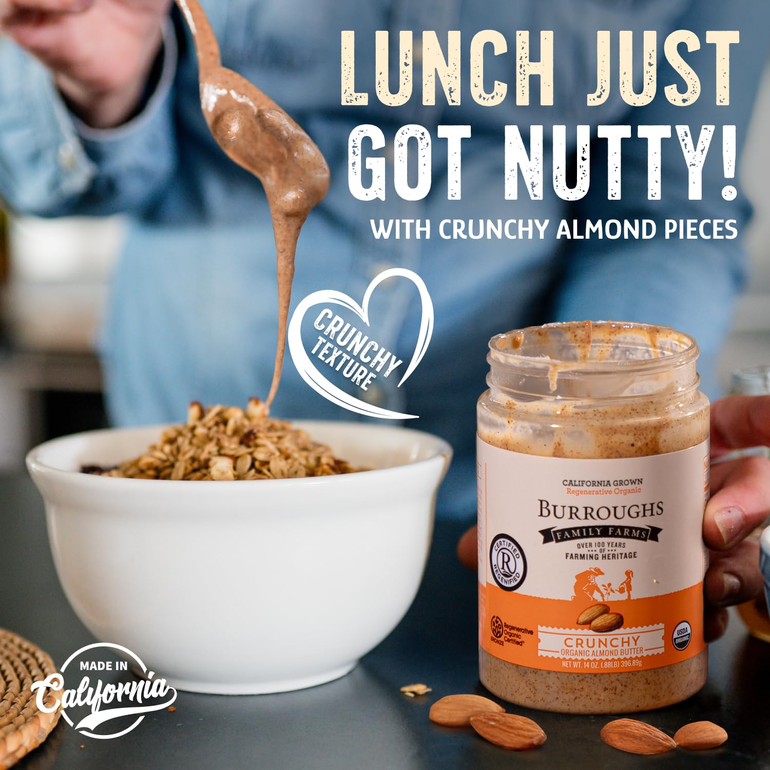 organic-crunchy-almond-butter-14-oz---regenerative-organic-certified-farm---high-antioxidants-vitamin-b---gluten-free-non-gmo-vegan---almond-nut-butter-7