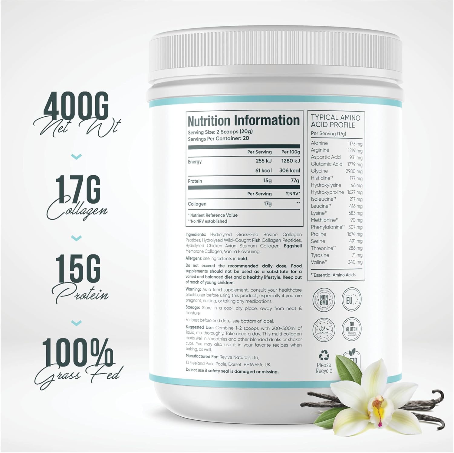 400g-vanilla-multi-collagen-protein-powder---unsweetened---5-types-of-collagen-peptides---grass-fed-bovine-marine-free-range-chicken---keto-friendly-2
