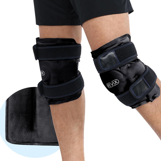 Set of 2 REVIX Reusable Gel Ice Packs for Knee Relaxation, Cold Compression for Flexibility and Recovery, Long-Lasting Cold with Plush Cover - Black - Espot.com.au