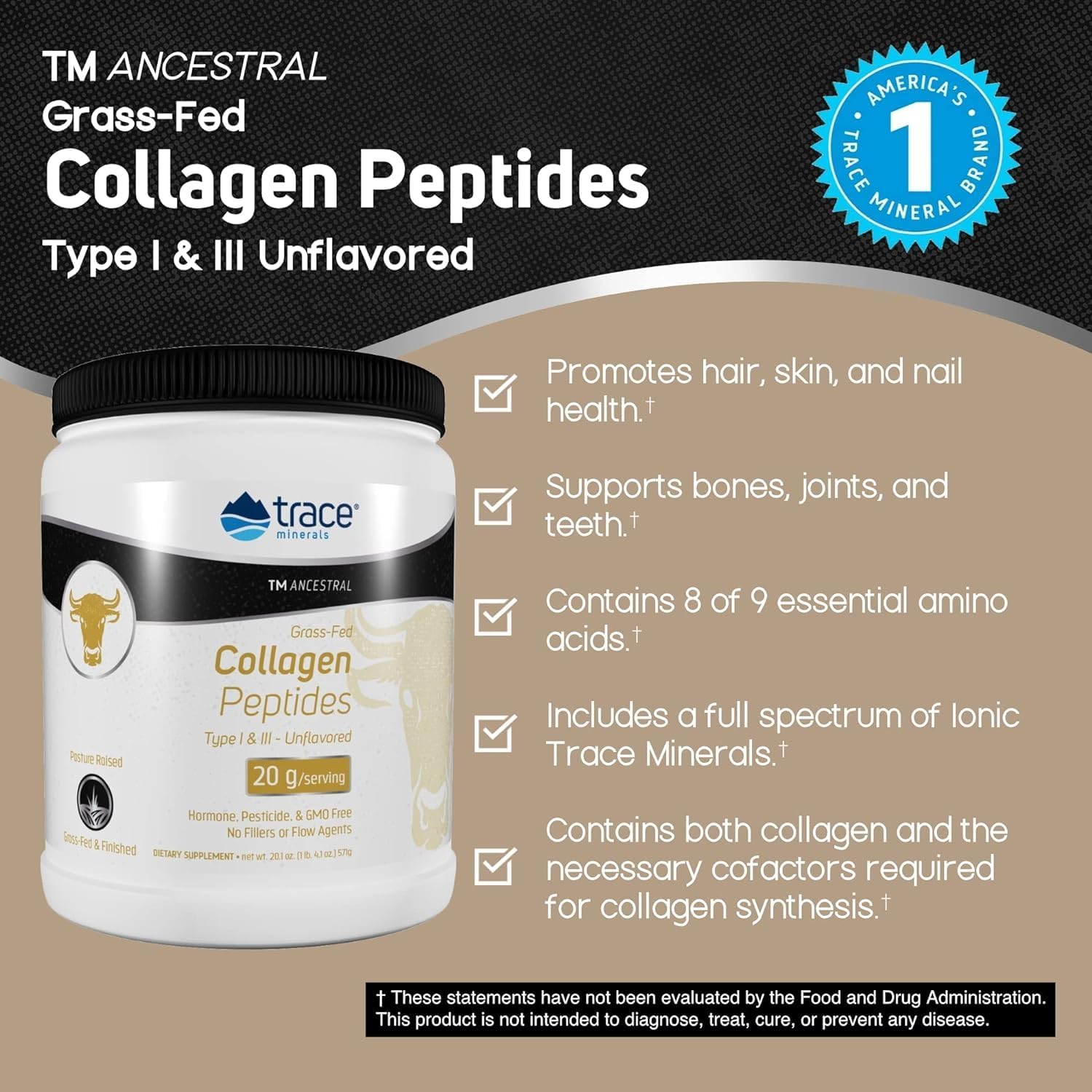 trace-minerals-collagen-peptides-powder-supplement---supports-bone-joint-hair-skin-and-gut-health---unflavored-571g-28-servings-3