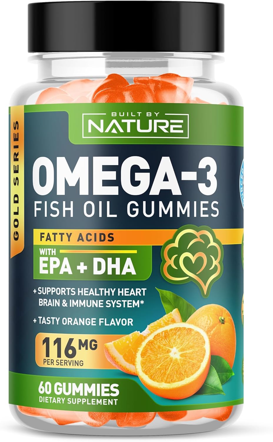 Triple Strength Omega 3 Fish Oil Gummies with EPA & DHA, 60 Gummies - Supports Heart, Brain & Immune System - Natural, Burpless Formula - 30 Day Supply - Made from Wild Fish - Espot.com.au