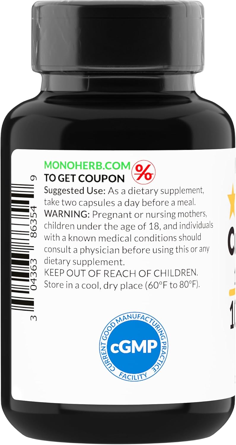 High Potency MONOHERB Curcumin Extract Capsules - 90 Vegetarian Capsules, 1000mg each - Equivalent to 10,000mg - 500mg per Capsule - Espot.com.au