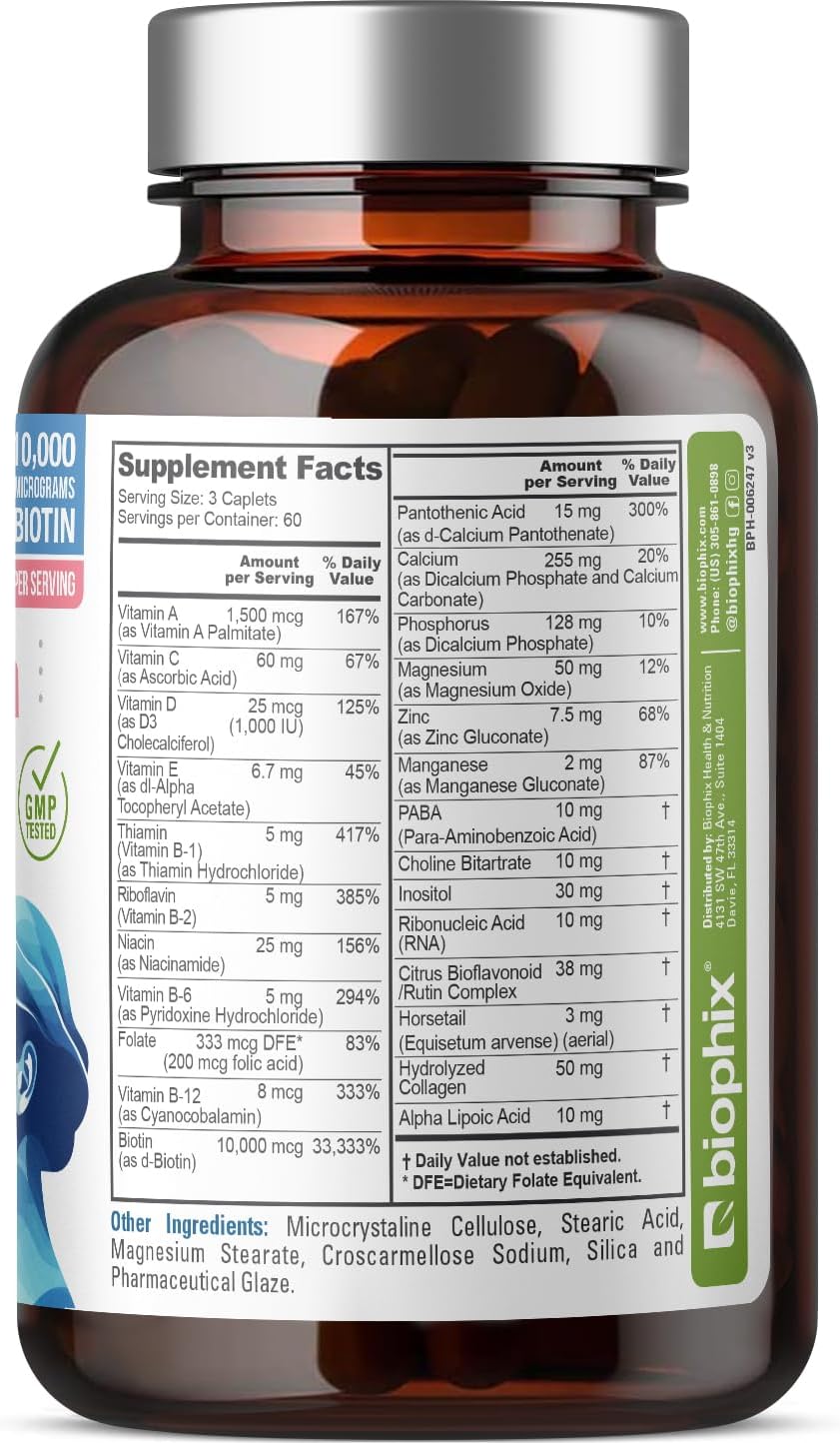 biophix-hair-skin-nails-complex-180-caplets---multivitamin-with-10000-mcg-biotin-for-strong-nails-beautiful-hair-healthy-aging-8