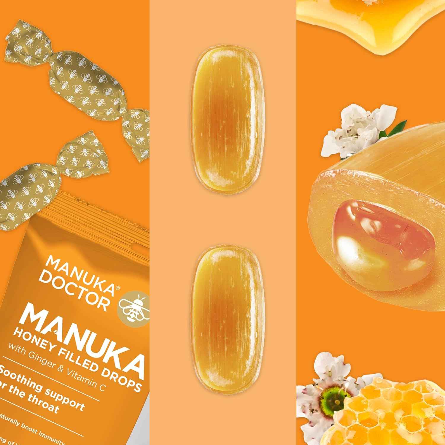 Manuka Doctor Manuka Middles Cough Drops - 4.7 oz Throat Lozenges with Raw Manuka Honey, Vitamin C, Ginger - Immune Support & Sore Throat Relief