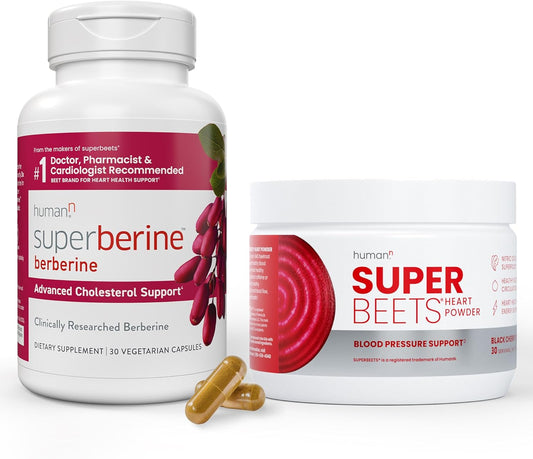 humanN SuperBeets Black Cherry Powder and SuperBerine Capsules - Boost Energy and Support Heart Health with Antioxidant-Rich Beetroot and Berberine Supplement - Espot.com.au