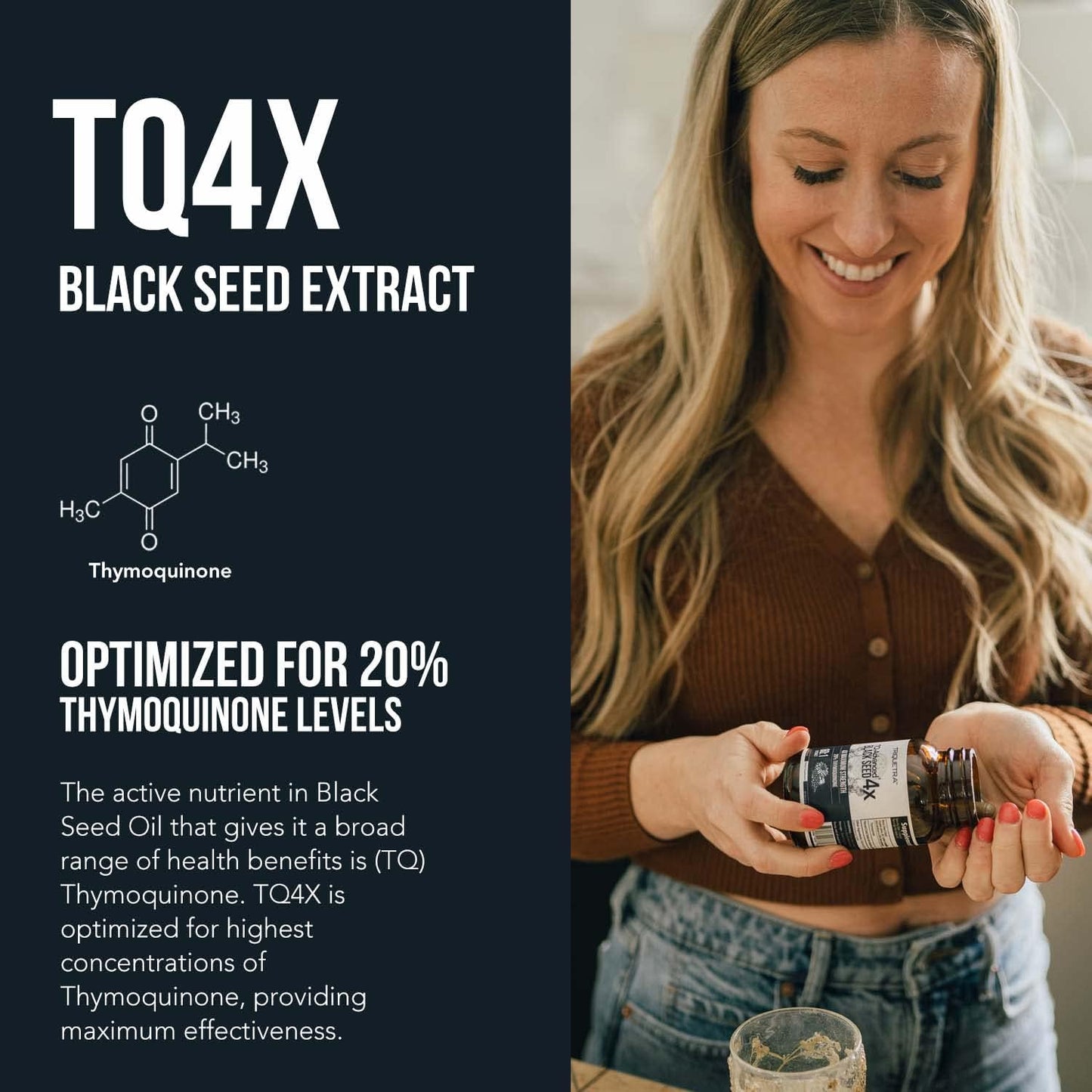 Thymoquinone Black Seed Oil Extract Capsules - 20% Concentration - TQ-Advanced 4X® - 60 Capsules - Nigella Sativa - Vegan - Glass Bottle - Espot.com.au