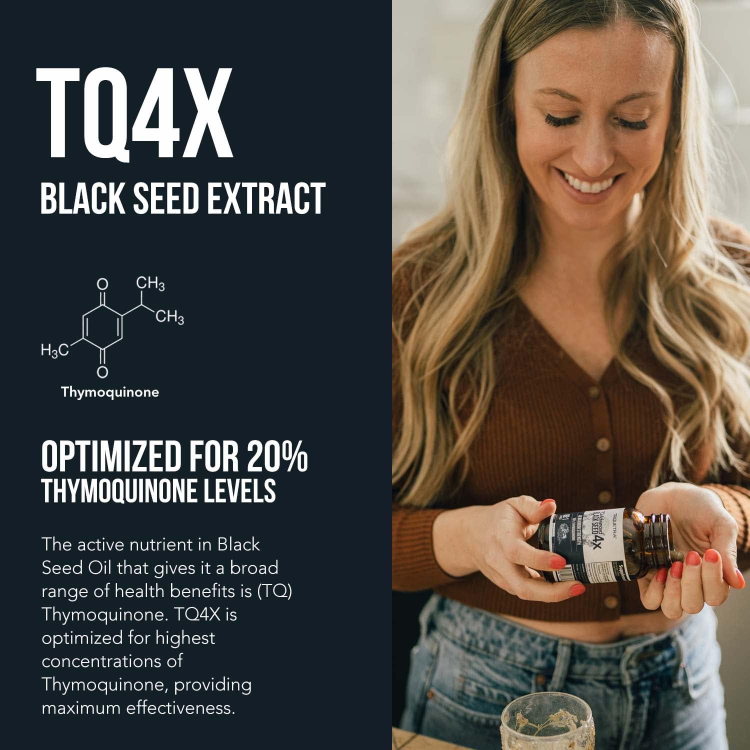 Thymoquinone Black Seed Oil Extract Capsules - 20% Concentration - TQ-Advanced 4X® - 60 Capsules - Nigella Sativa - Vegan - Glass Bottle - Espot.com.au