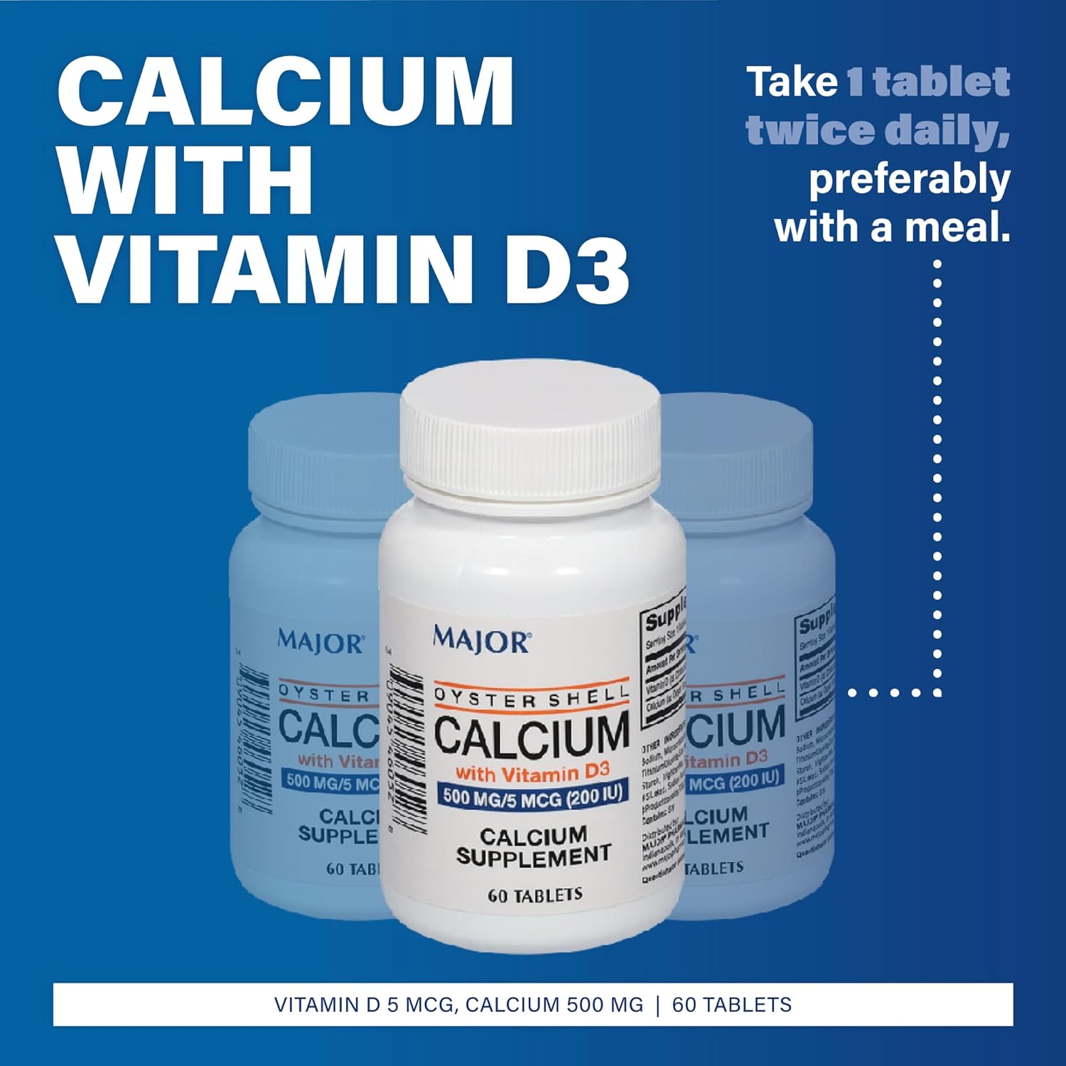 Oyster Shell Calcium Supplement with Vitamin D3 - 500 mg / 5 mcg - 60 Tablets - Supports Bone Health and Immune System - Espot.com.au