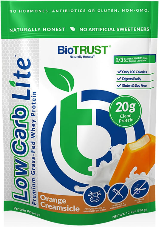 BioTrust Low Carb Lite Orange Cream Protein Shake - 20g Grass-Fed Whey, 100 Calories, ProHydrolase Enzymes, Non-GMO, Soy & Gluten-Free, rBGH-Free - 14 Servings - Espot.com.au