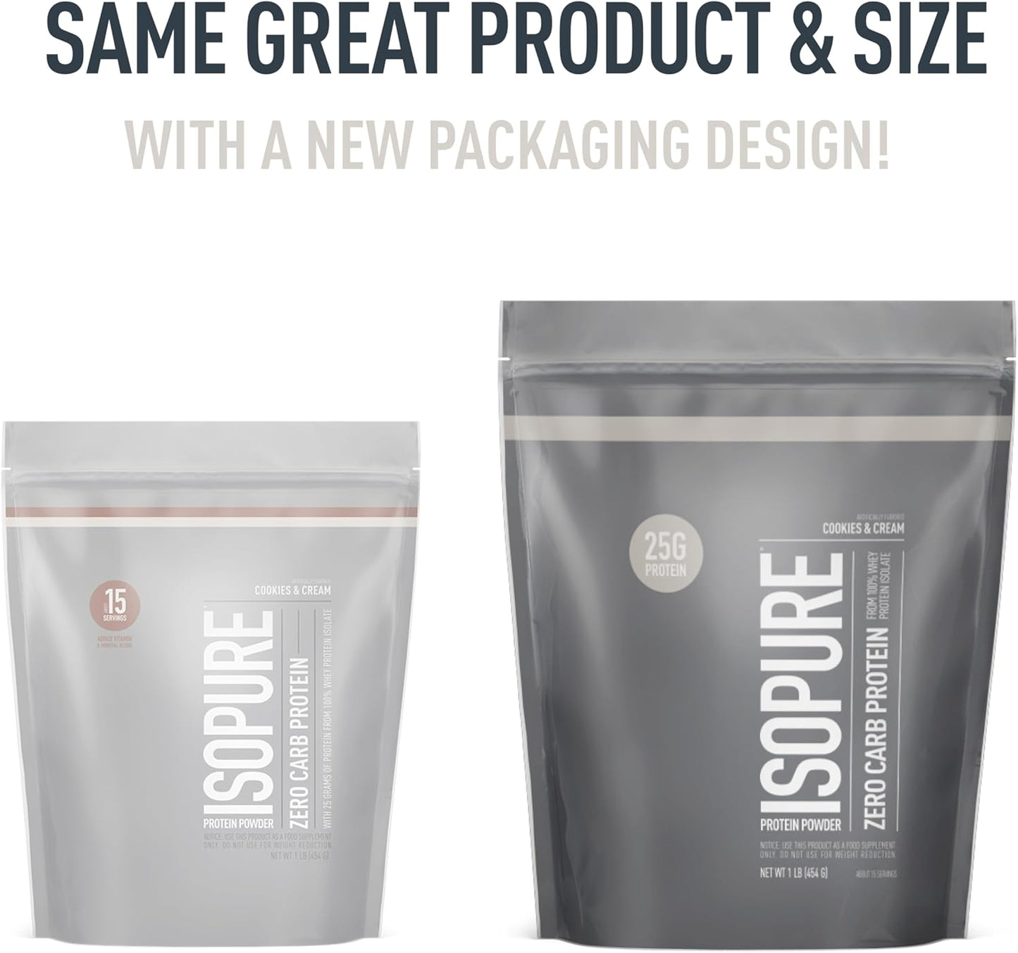Isopure Zero Carb Whey Isolate Protein Powder - Cookies & Cream Flavor, 25g Protein, Lactose & Gluten Free, Fortified with Vitamins - 1 Lb, 15 Servings - Espot.com.au