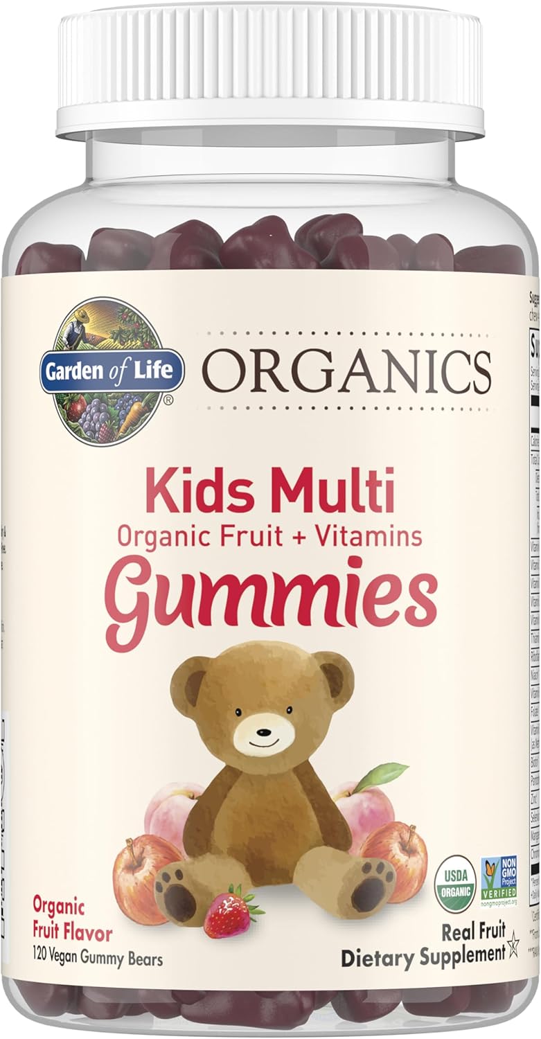 Certified Organic Kids Gummy Vitamins - Vegan & Non-GMO Fruit Gummies - Complete Children's Multi with B12, C & D3 - Gluten, Soy & Dairy Free - 120 Chewables - Espot.com.au