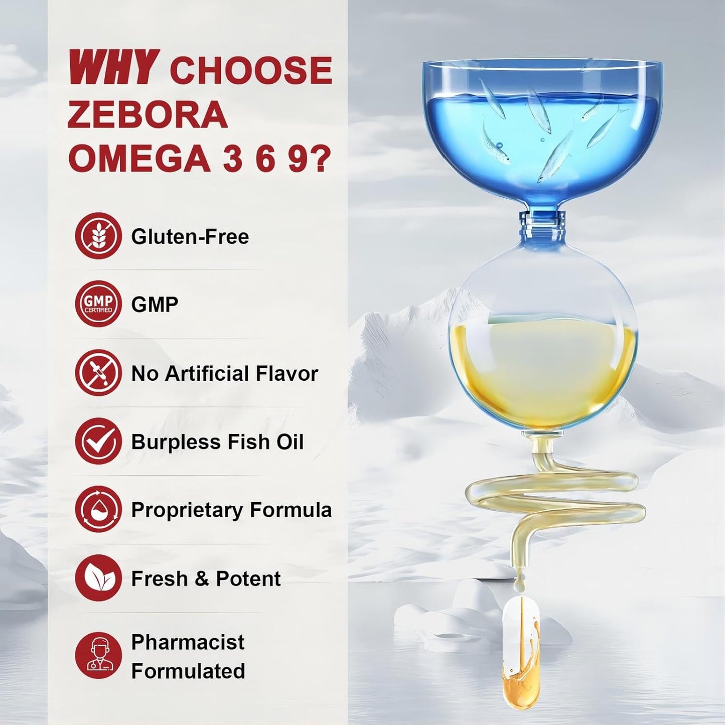 High Potency ZEBORA Triple Omega 3-6-9 Fish Oil 2000mg with Vitamin D3 & Astaxanthin - Supports Heart, Brain, and Immune Health - Includes Flaxseed & Borage - 60 Servings - Espot.com.au