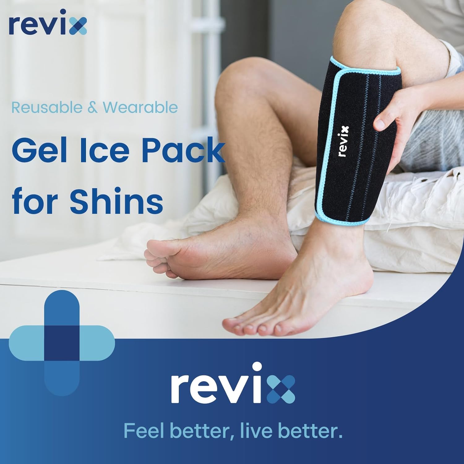 REVIX XL Shin Ice Pack - Reusable Gel Cold Pack for Calf and Elbow Pain Relief - Leg Cold Therapy Compression Sleeve with Full 360° Coverage - Refreezable and Comfortable - Espot.com.au
