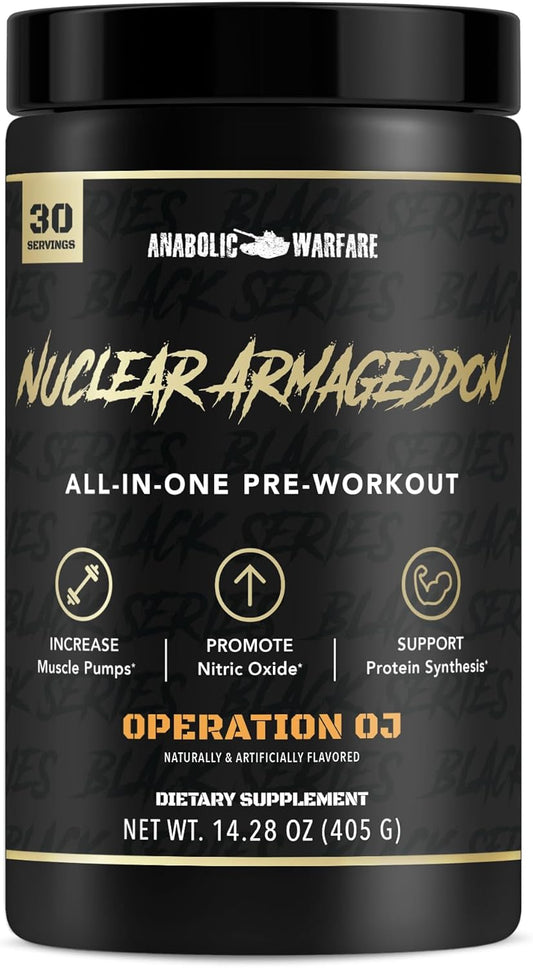 Nuclear Armageddon Pre-Workout Powder - L-Citrulline, Beta Alanine, Caffeine - Orange Juice Flavor - 30 Servings for Men & Women - Espot.com.au