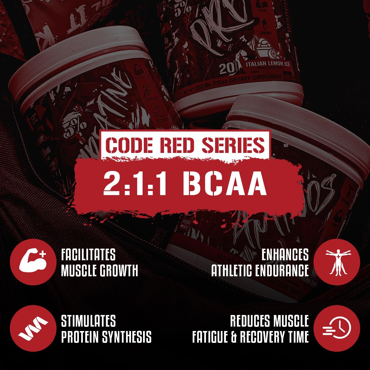 5% Nutrition Code Red Aminos BCAA & EAA Post Workout Recovery Powder - Italian Lemon Ice Flavor - Full Spectrum Essential Amino Acid Complex for Men & Women - Espot.com.au