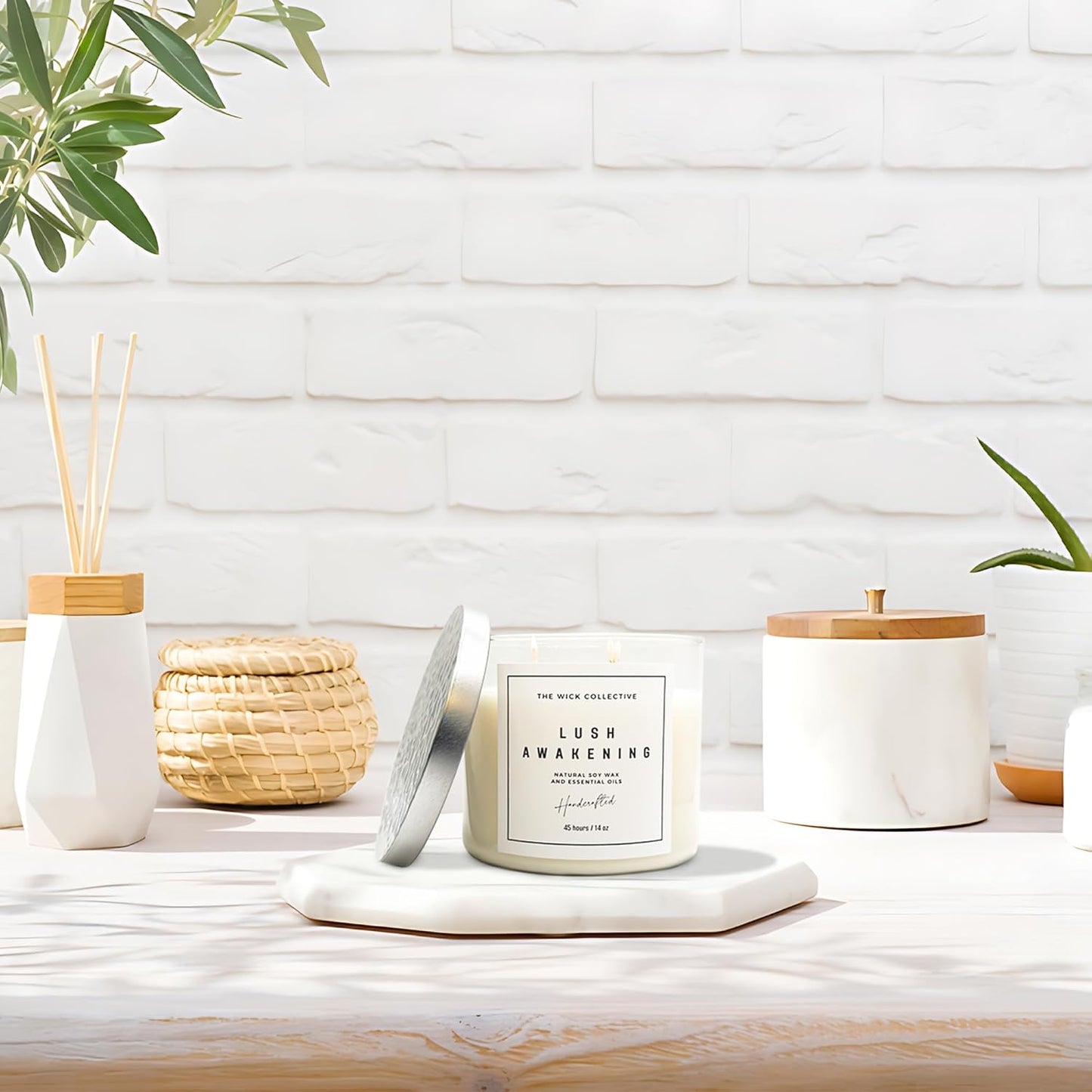 The Wick Collective Eucalyptus Mint 3-Wick Soy Candle - 14 oz Eco-Friendly Candle with Essential Oils - Long-Lasting 45-Hour Burn Time - Scented Candle in Glass Jar - Espot.com.au