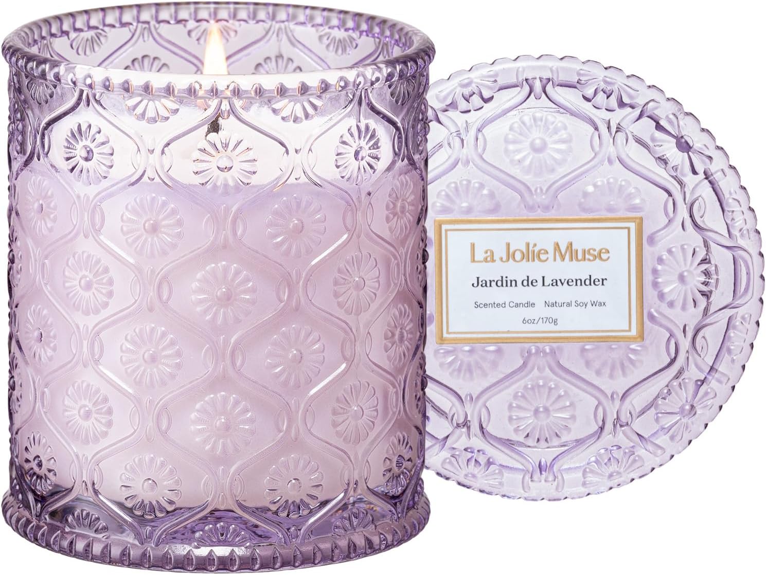 Lavender Scented Candle for Women - Jardin de Lavender Lilac Aromatherapy Candle Gift - 6 Oz, 40 Hour Burn Time - Home Scented Candle by LA JOLIE MUSE - Espot.com.au