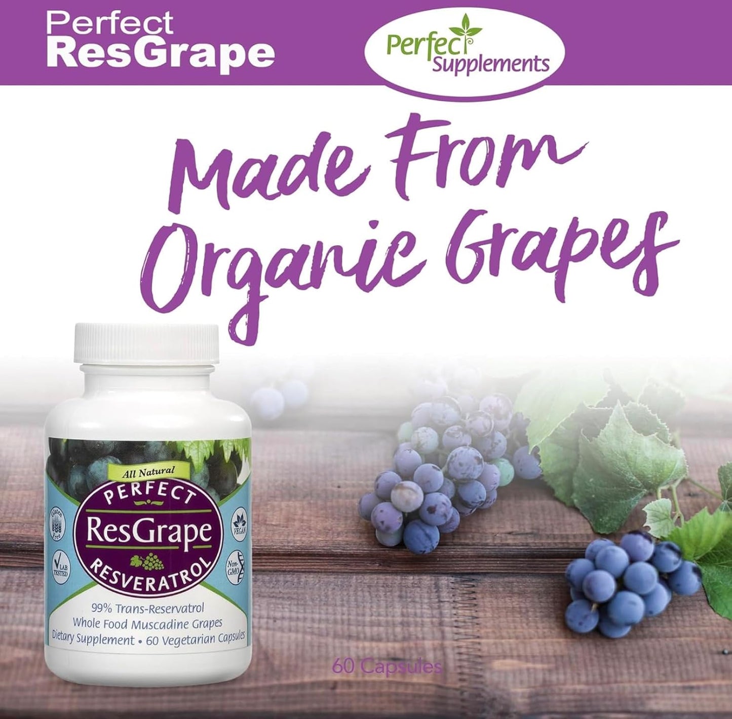 Organic Muscadine Grape Resveratrol Supplement - 60 Veggie Capsules - High-Quality Trans-Resveratrol Formula by Perfect Supplements - Espot.com.au