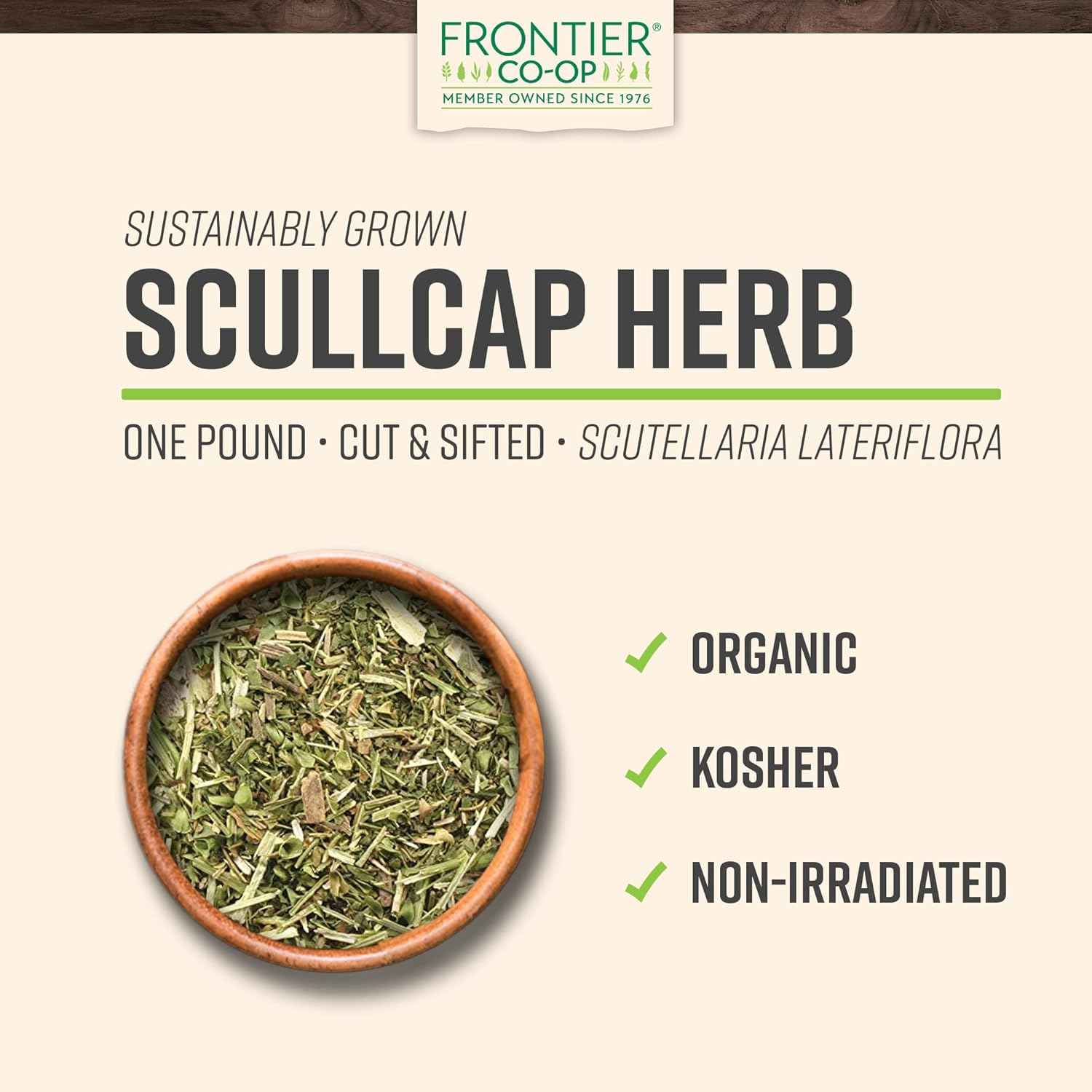 Organic Scullcap Herb Cut & Sifted 1lb - Certified Herbal Supplement for Tincture, Tea, Frontier Co-op Organic Skullcap Herb