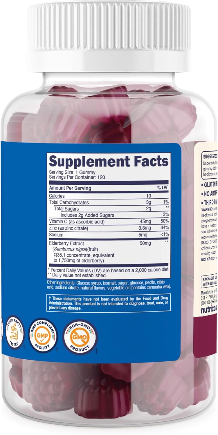 Nutricost Children's Elderberry Gummies - 120 Gummies with 50mg Zinc & Vitamin C - Gluten-Free, No Corn Syrup - Espot.com.au