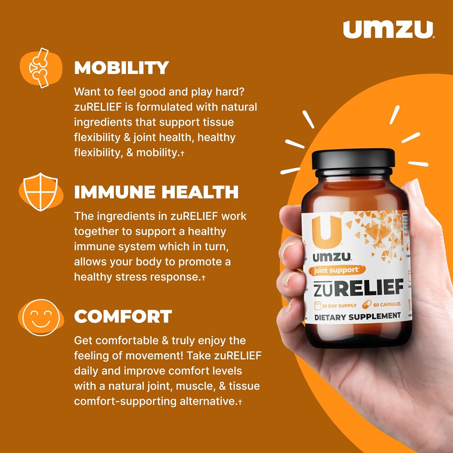 UMZU Joint Comfort Turmeric Curcumin Supplement with 7 Natural Ingredients for Joint Health & Immunity - Includes Bromelin, Boswellia & BioPerine Black Pepper (30 Day Supply, 60 Capsules) - Espot.com.au