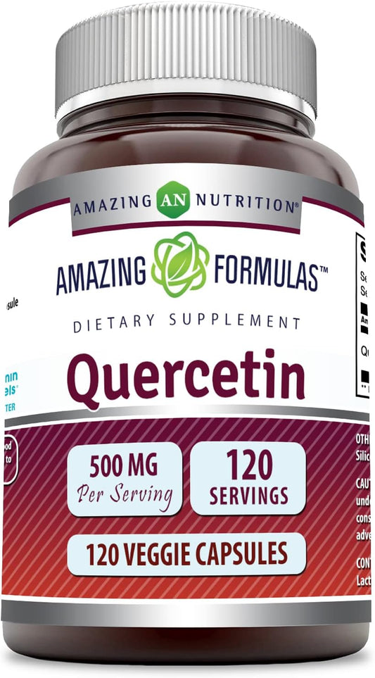 Amazing Formulas Quercetin 500mg Supplement - 120 Veggie Capsules - Non-GMO & Gluten Free - Supports Overall Health & Well Being - Espot.com.au