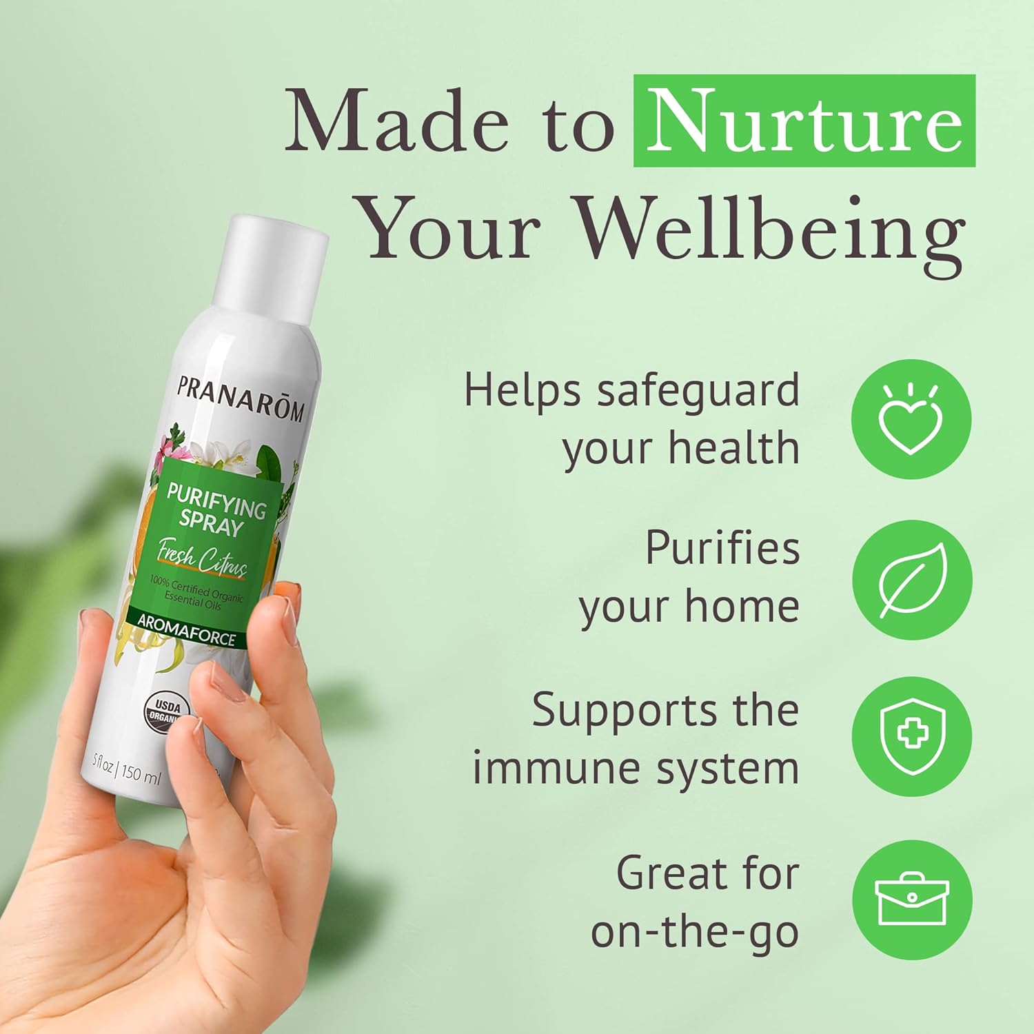 Certified Organic Aromaforce Air Purifying Spray with Essential Oils - 150ml, Home Deodorizer & Fresh Citrus Scent, Plant-based Essences - Espot.com.au