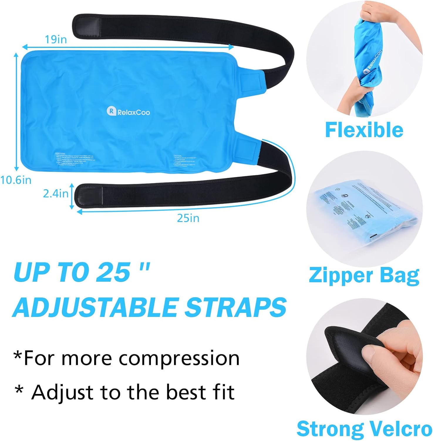 XXL Knee Ice Pack Wrap - Gel Cold Pack for Pain Relief & Swelling Post-Surgery - Reusable Large Ice Pack for Knee Injuries - RelaxCoo - Espot.com.au
