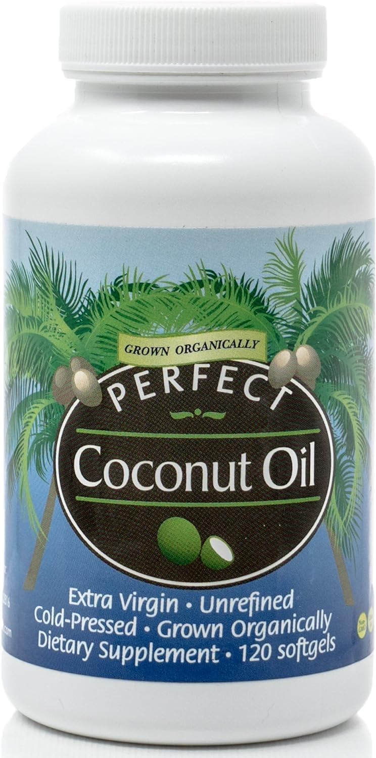 Organic Cold-Pressed Coconut Oil Softgels - 120 Softgels, 1000mg Each - Extra Virgin, Unrefined - Pure & Natural Supplement by Perfect Supplements - Espot.com.au