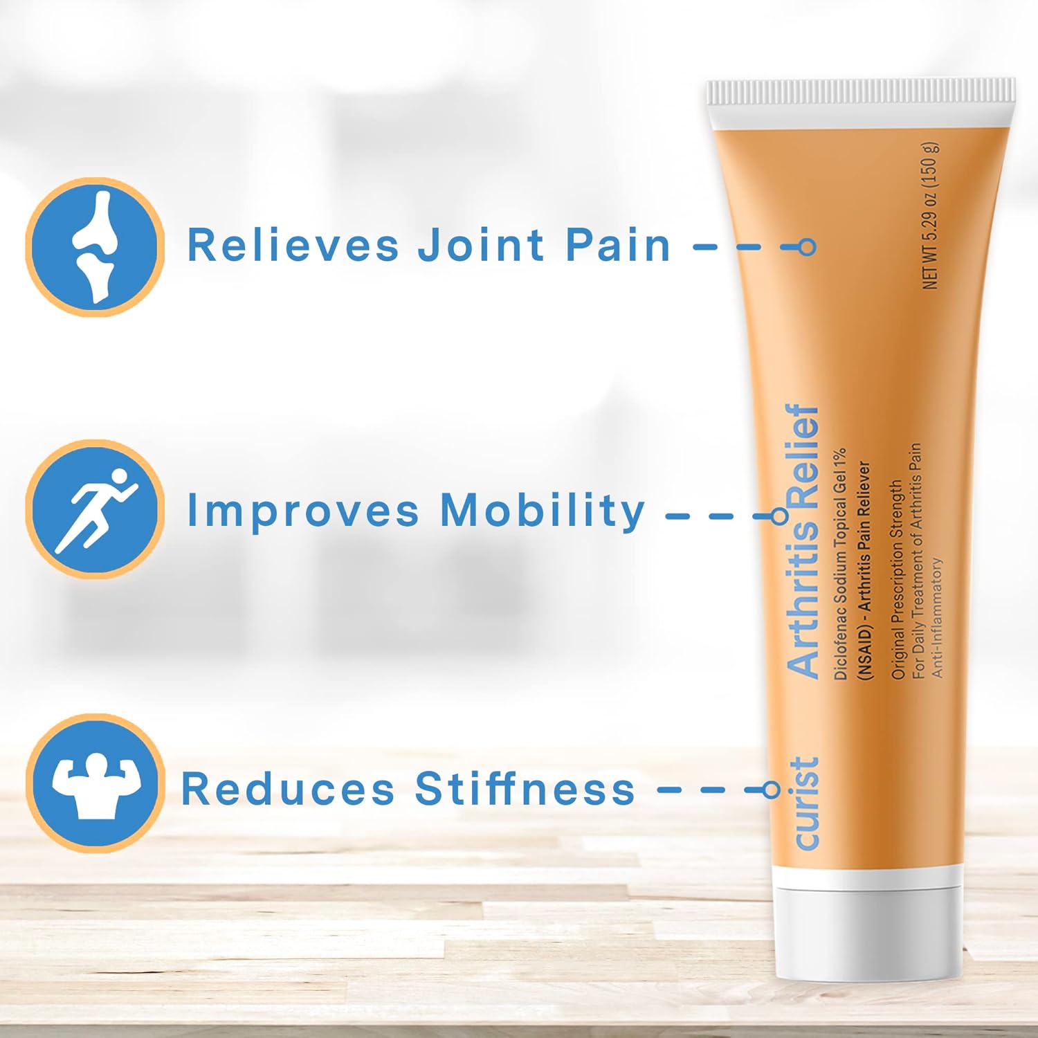 Curist Arthritis Pain Relief Gel 1% - 150g - Joint Pain Relief for Hand/Foot, Knee/Elbow, Ankle - Diclofenac Sodium Topical Gel - 5.29oz - Espot.com.au