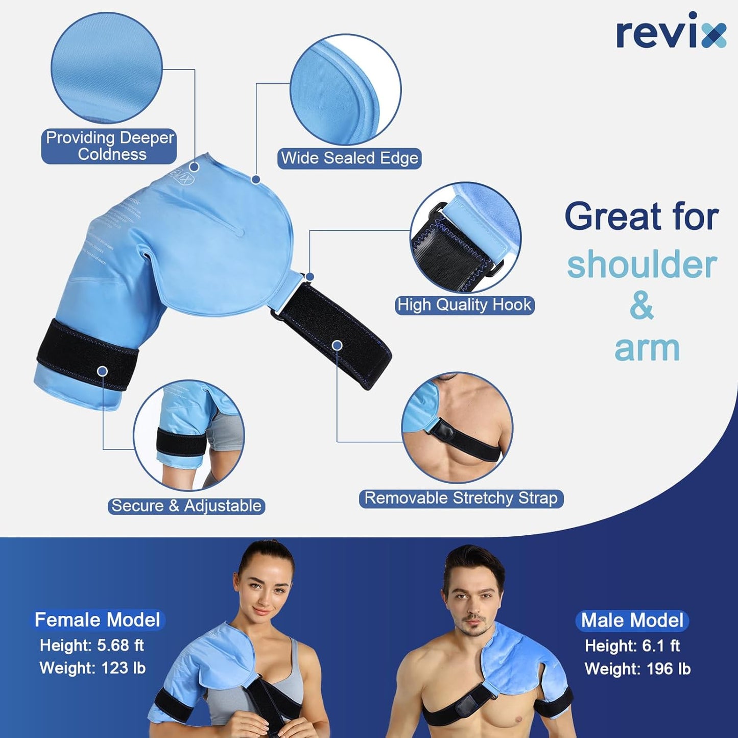 REVIX Shoulder Ice Pack Wrap for Rotator Cuff Cold Therapy - Reusable Cold Compression Brace for Shoulder Discomfort and Fatigue, Post-Workout Recovery - Ease Tiredness - Espot.com.au