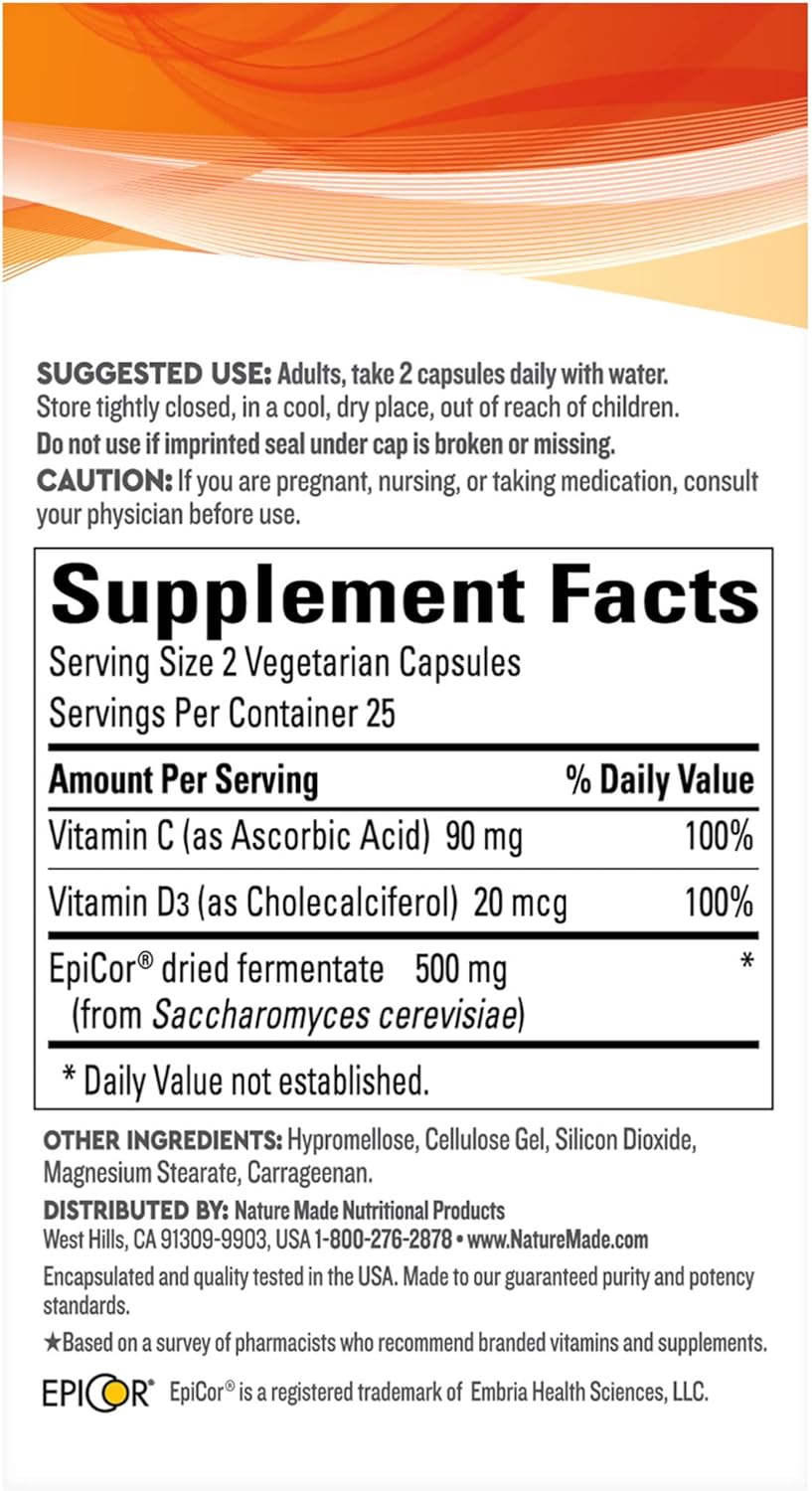 Nature Made Wellblends Immune & Respiratory Support Supplement with EpiCor Postbiotic, Vitamin C, and D3 - 50 Vegetarian Capsules - Espot.com.au