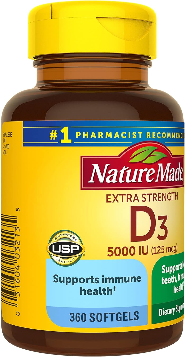 Extra Strength Vitamin D3 5000 IU Softgels for Bone, Teeth, Muscle and Immune Health Support - 360 Day Supply - Espot.com.au