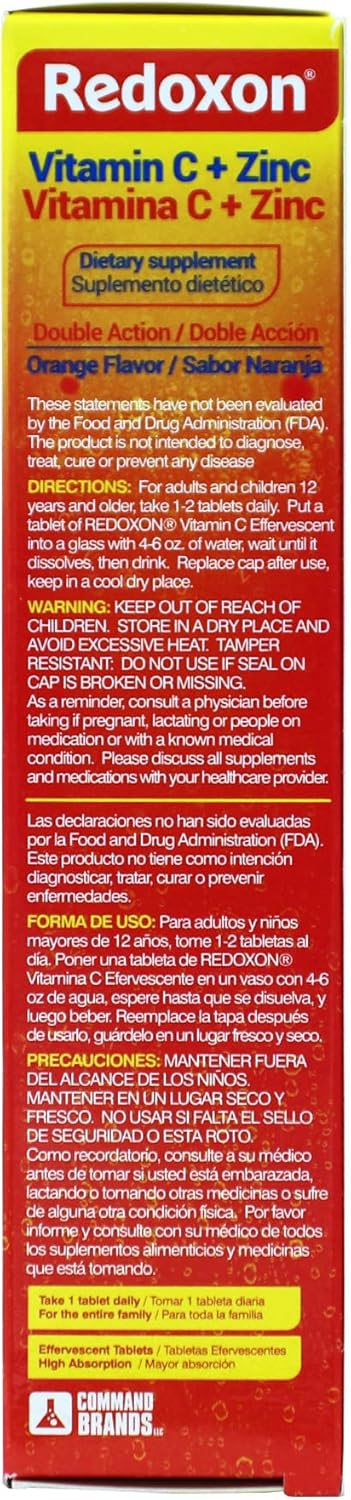 Redoxon Vitamin C + Zinc Effervescent Tablets - Immune System Support - Orange Flavor - 20 Tablets - 2.82 Oz Box - Espot.com.au