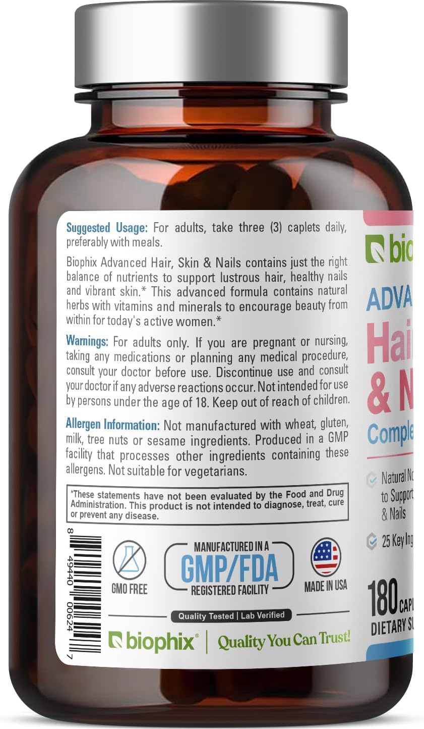 biophix-hair-skin-nails-complex-180-caplets---multivitamin-with-10000-mcg-biotin-for-strong-nails-beautiful-hair-healthy-aging-9