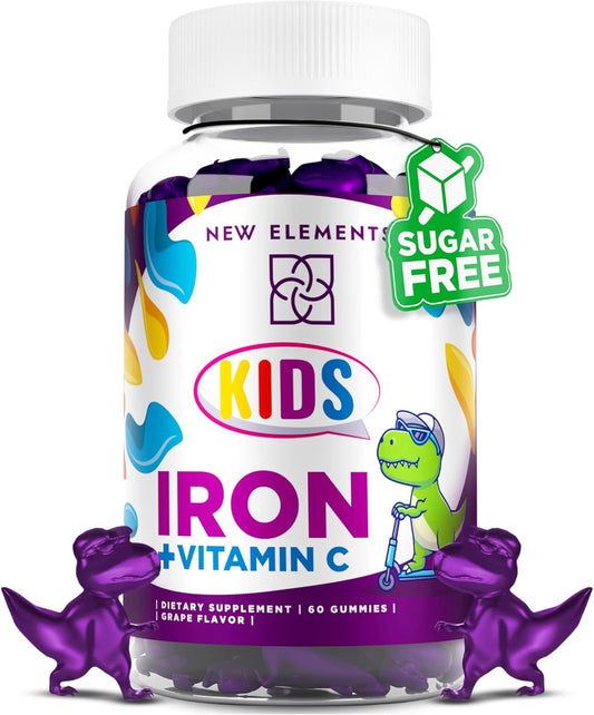 Iron Gummies for Kids with Vitamin C - Sugar Free, Enhanced Energy & Blood Health Support - Anemia Relief - Gluten-Free, Non-GMO, Vegan - Natural Grape Flavor - Crafted with Pectin for Optimal Health - Espot.com.au