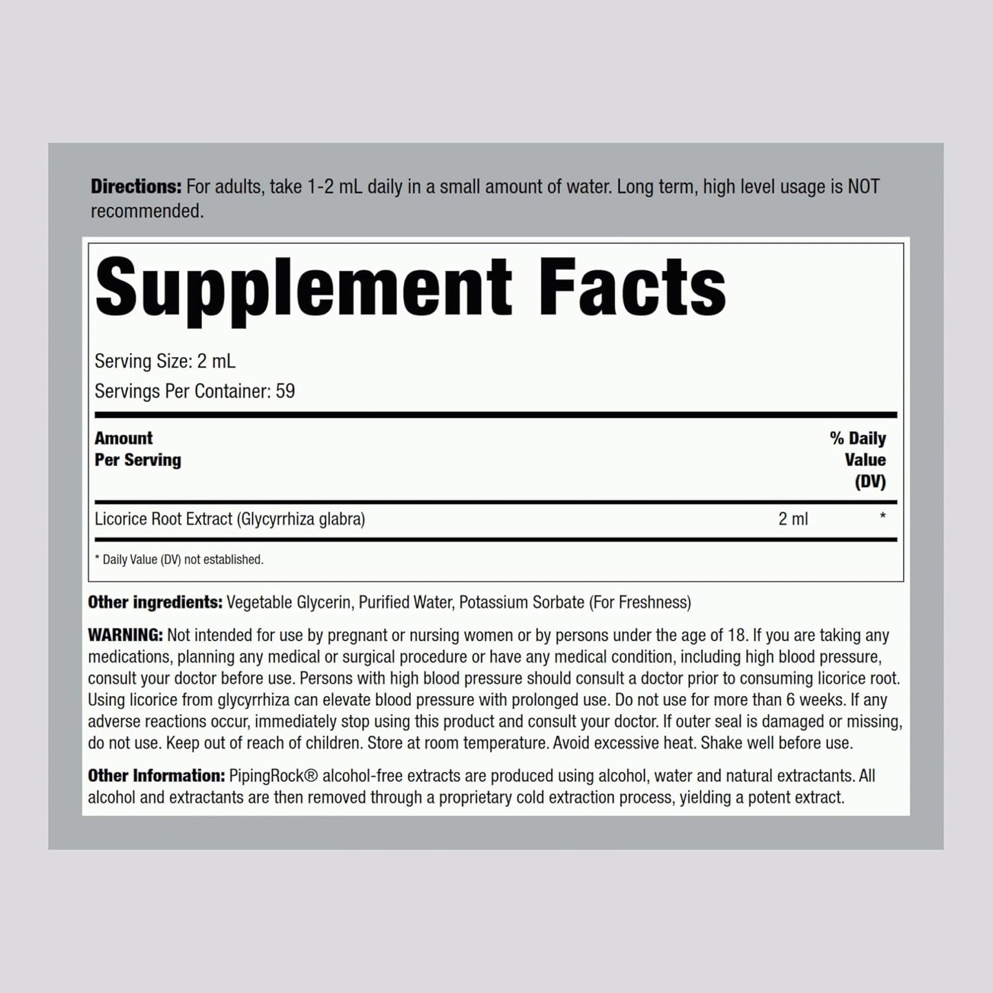 Licorice Root Extract Tincture - 4 Fl Oz Liquid Herb Drops - Vegetarian Supplement - Alcohol Free - Non-GMO, Gluten Free - Piping Rock - Espot.com.au