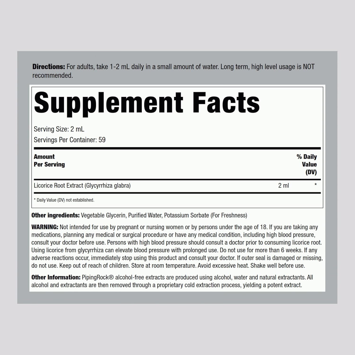 Licorice Root Extract Tincture - 4 Fl Oz Liquid Herb Drops - Vegetarian Supplement - Alcohol Free - Non-GMO, Gluten Free - Piping Rock - Espot.com.au