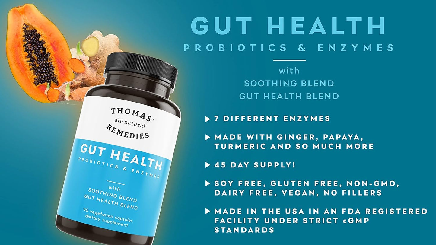 Thomas' Digestive Enzymes, Probiotics, Ginger, Papaya, Turmeric Supplement for Gut Health, Digestion, Bloating Relief - Espot.com.au
