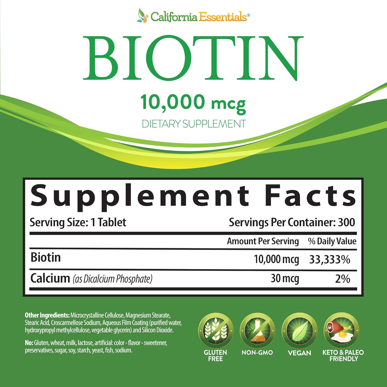 high-potency-biotin-10000mcg-tablets-for-skin-hair-nail-growth---california-essentials-non-gmo-vegan-gluten-dairy-free---300-tablets-2