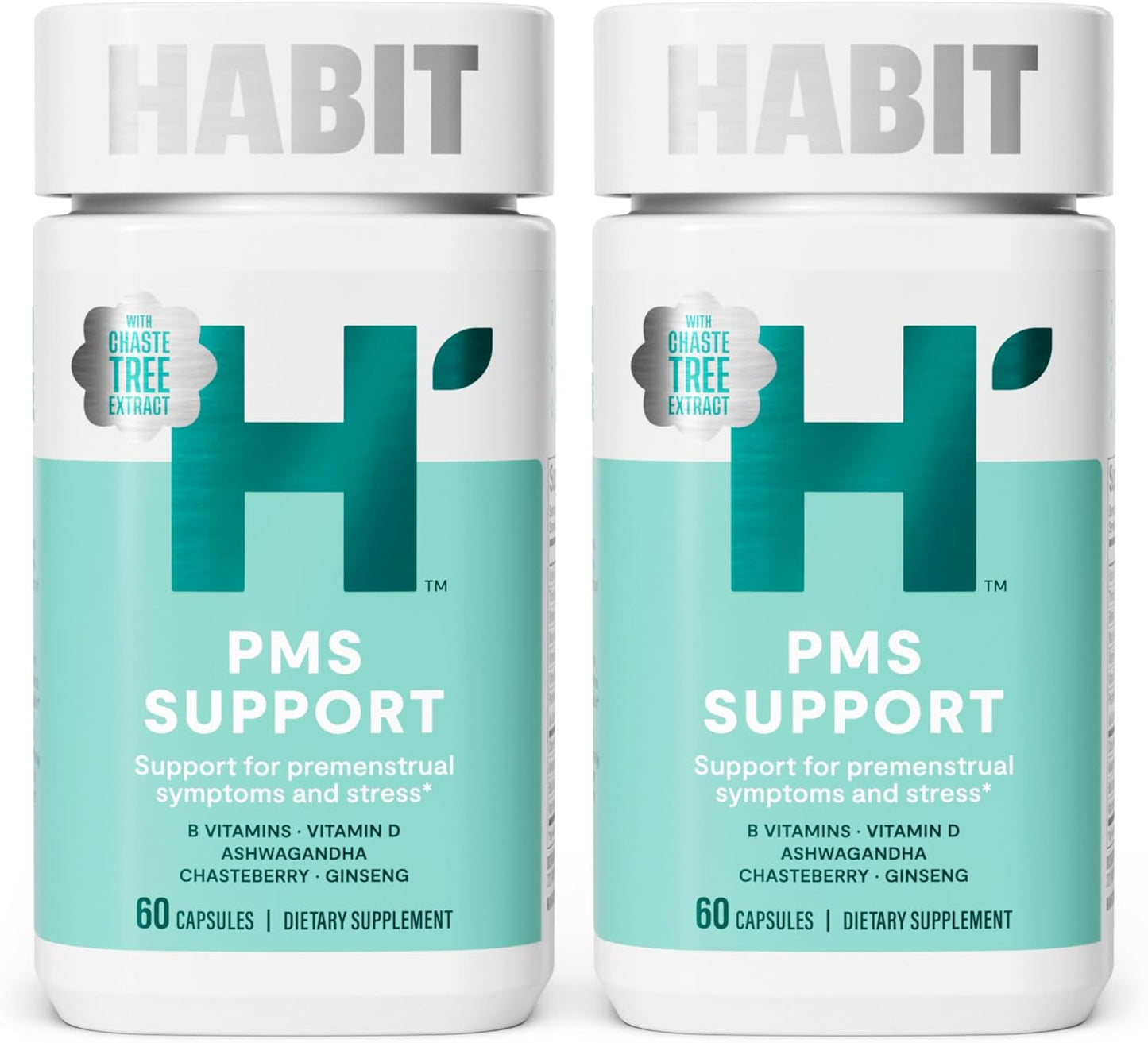 PMS Support Supplement for Women - 2 Pack (120 Capsules) - Supports Hormone Balance, Mood & Stress with B Vitamins, Vitamin D, Chasteberry, Ashwagandha - Gluten-Free, Non-GMO - H' Habit Habit - Espot.com.au
