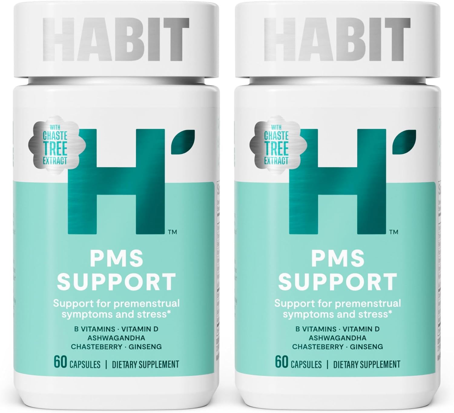 PMS Support Supplement for Women - 2 Pack (120 Capsules) - Supports Hormone Balance, Mood & Stress with B Vitamins, Vitamin D, Chasteberry, Ashwagandha - Gluten-Free, Non-GMO - H' Habit Habit - Espot.com.au