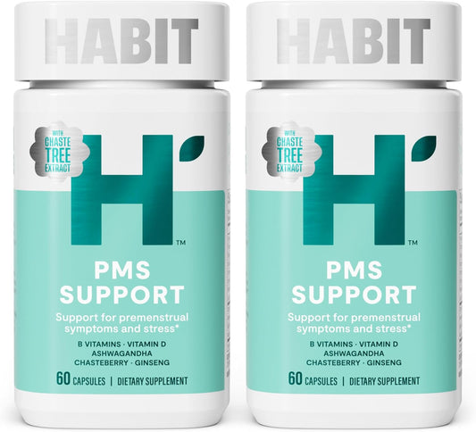PMS Support Supplement for Women - 2 Pack (120 Capsules) - Supports Hormone Balance, Mood & Stress with B Vitamins, Vitamin D, Chasteberry, Ashwagandha - Gluten-Free, Non-GMO - H' Habit Habit - Espot.com.au