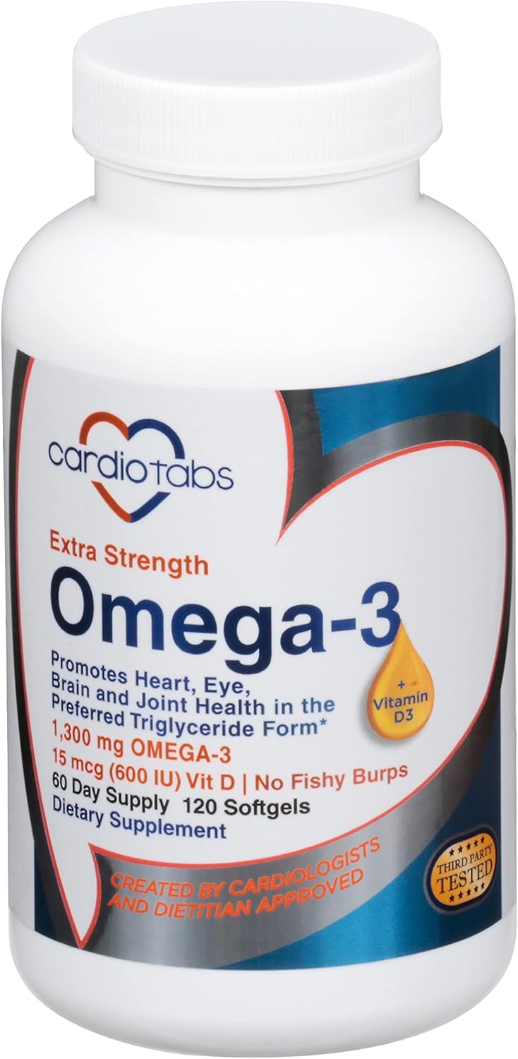 High Potency Omega-3 with Vitamin D3, 1300mg Omega-3, Triglyceride Form, 600 DHA/600 EPA, 600 IU Vitamin D3 - CardioTabs - Espot.com.au