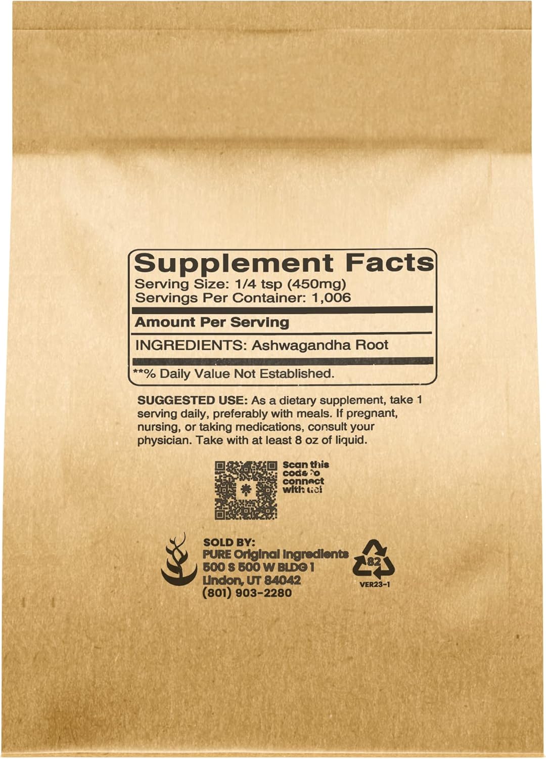 1lb Ashwagandha - Pure Original Ingredients, Vegan & Gluten-Free, Lab-Verified - Espot.com.au