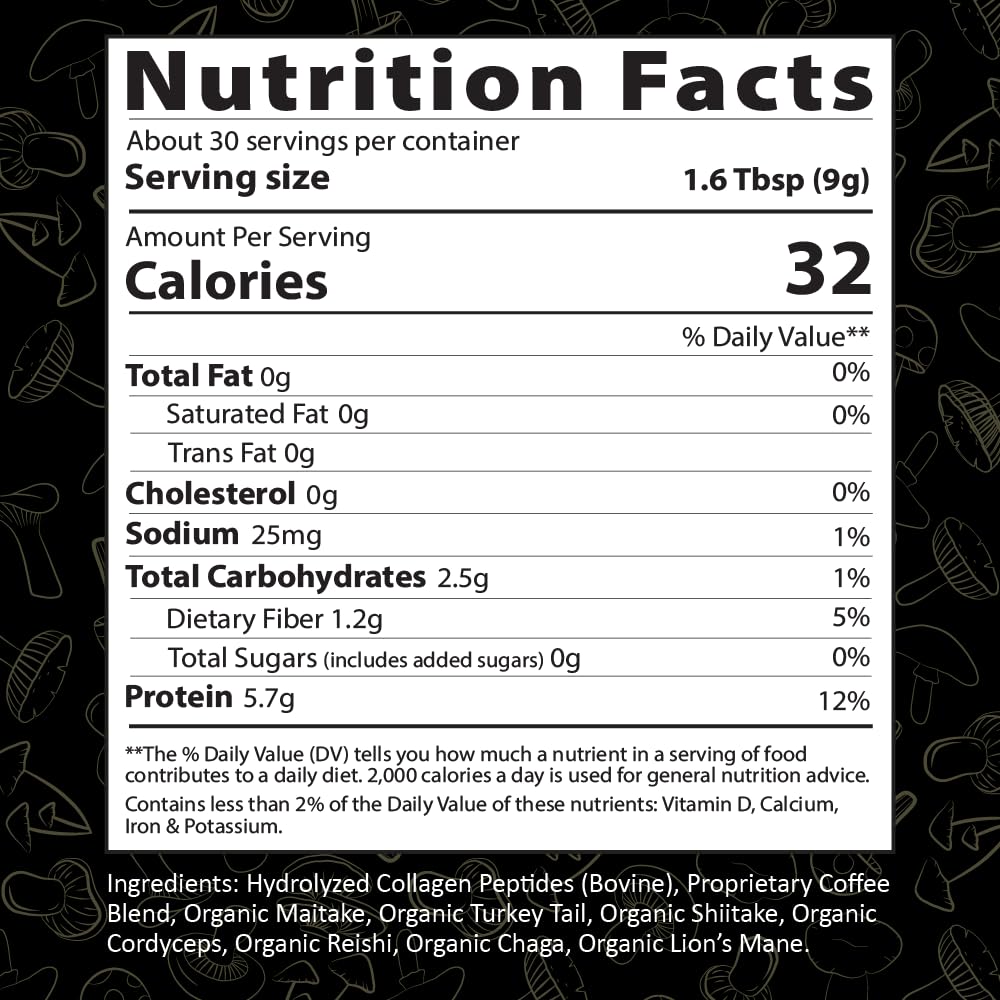 Organic Mushroom Coffee with Collagen & Lions Mane - 270g, 30 Servings - Next Level Boost Mushroom Drink for a Healthy Everyday Brew - Espot.com.au